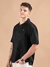 Black Half Sleeve Cuban Collar Shirt